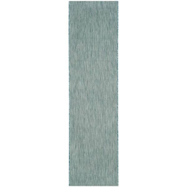 SAFAVIEH Courtyard Aqua/Gray 2 ft. x 10 ft. Solid Color Chevron Indoor/Outdoor Runner Rug