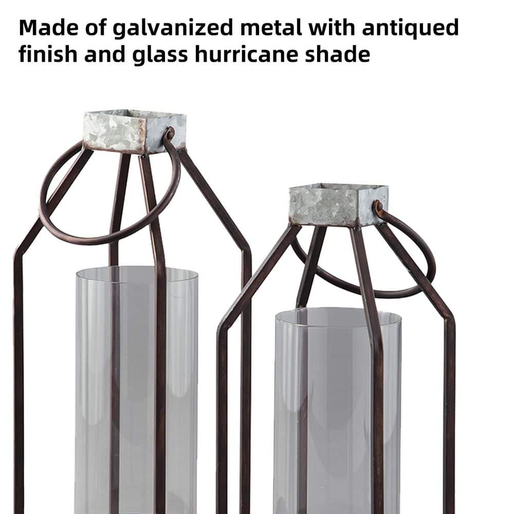 Black and Gray Metal Glass Hurricane Candle Lantern
