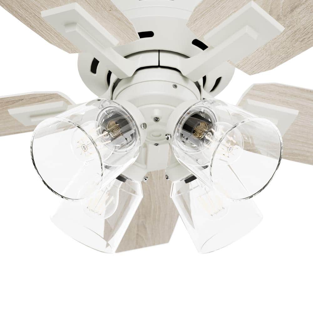 Matte White 44" Ceiling Fan with Light Oak Blades and Remote