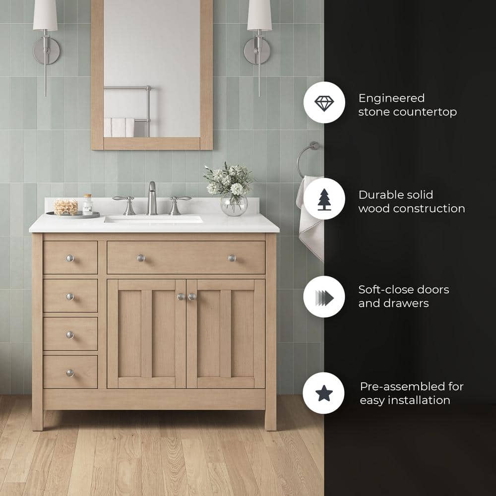Newcastle 42" Sahara Birch Single Sink Bathroom Vanity with White Marble Top