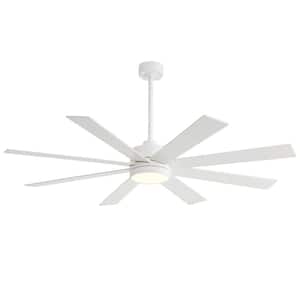65 in. Integrated LED Indoor/Outdoor Windmill Matte White Downrod Mount Great Ceiling Fan with Light with Remote Control