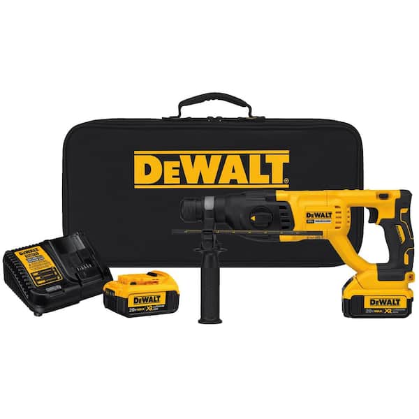DEWALT 20V MAX Cordless Brushless 1 in. SDS Plus D-Handle Concrete and Masonry Rotary Hammer and (2) 20V 4.0Ah Batteries