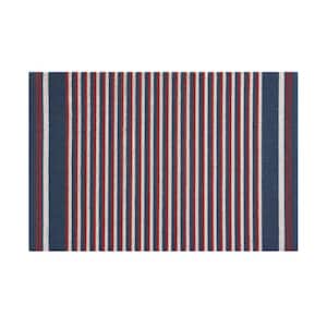 Navy, Red and White Stripe 24 in. x 36 in. PVC Door Mat