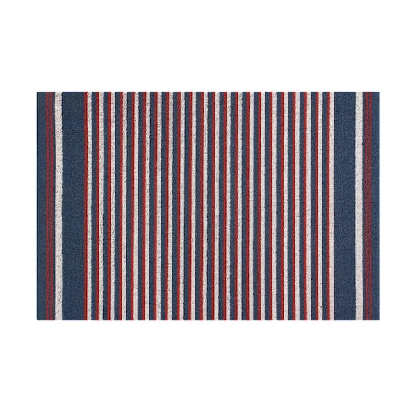 Nautica Navy, Red and White Stripe 24 in. x 36 in. PVC Door Mat