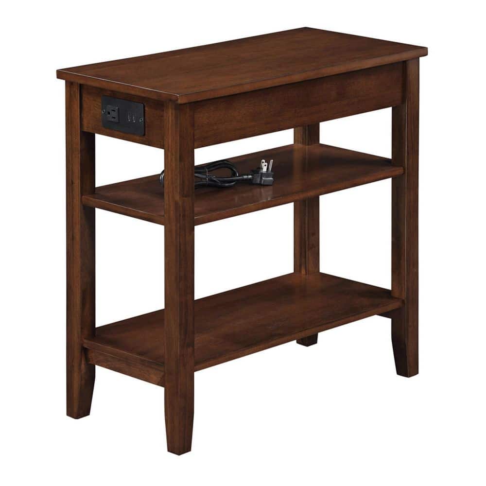 Espresso Wood and Metal End Table with Charging Station and Storage
