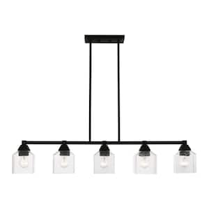 Aragon 5-Light Black Linear Chandelier with Clear Seeded Glass