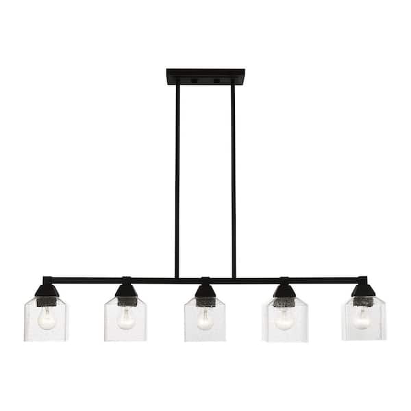Livex Lighting Aragon 5-Light Black Linear Chandelier with Clear Seeded Glass