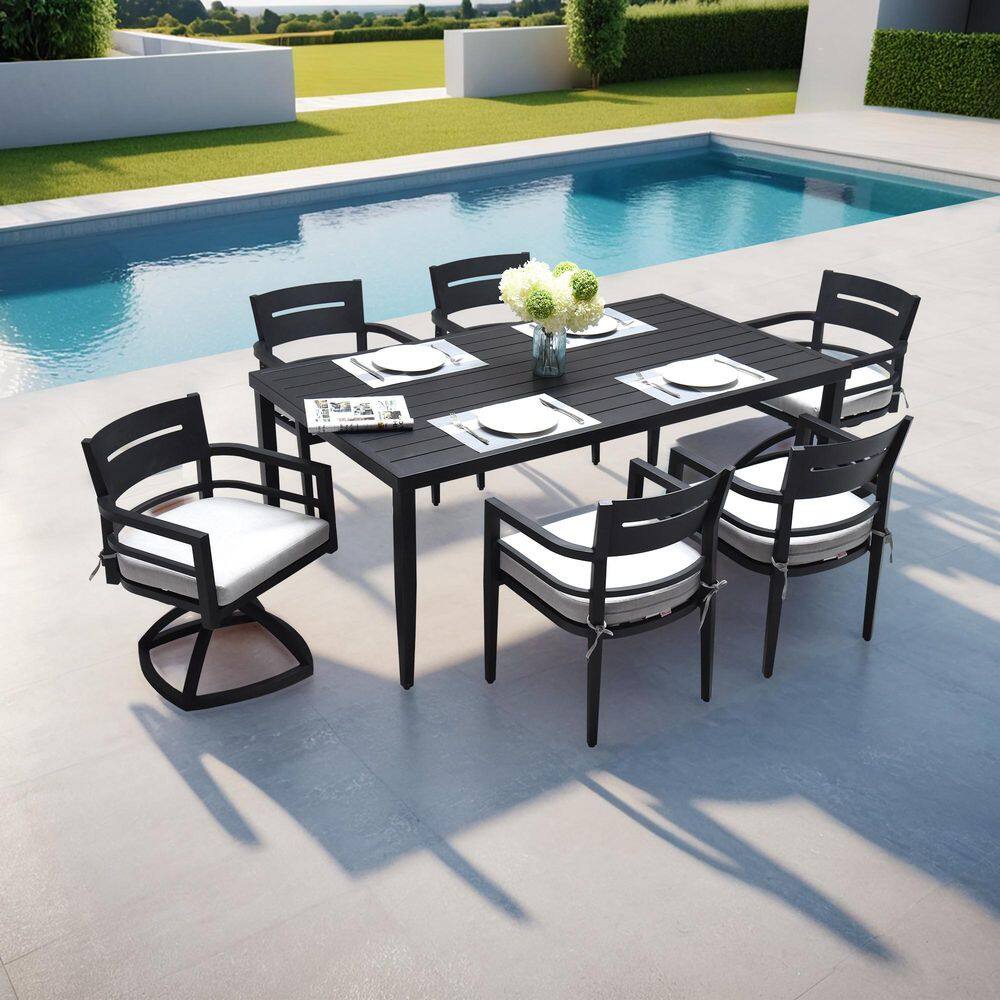7-Piece Aluminum Outdoor Dining Set with Sunbrella Cushions and Rectangle Dining Table with Umbrella Holez in black price history on PriceWatchPro