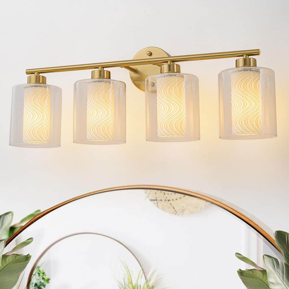 24 in. 4-Light Modern Double-Layer Gold Vanity Light with Clear Glass Shades price history on PriceWatchPro