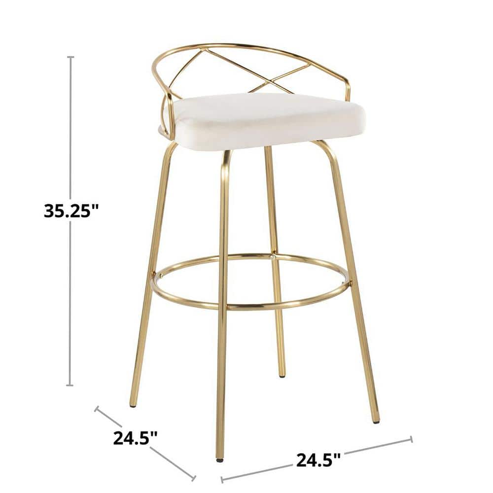 Charlotte 30" Gold Metal and White Swivel Barstool Set