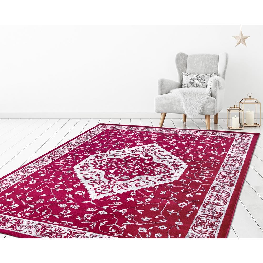 Red Medallion Synthetic Stain-Resistant 7' x 9' Area Rug