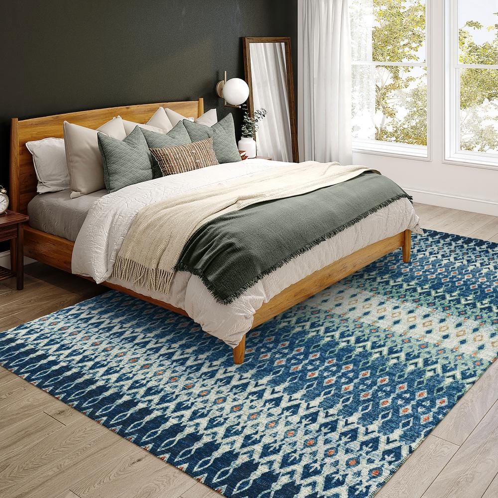Seaglass Blue Chenille 5' x 7'6" Easy-Care Rectangular Area Rug