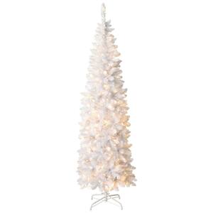 6.5 ft. White Pencil Artificial Christmas Tree with Clear LED Lights