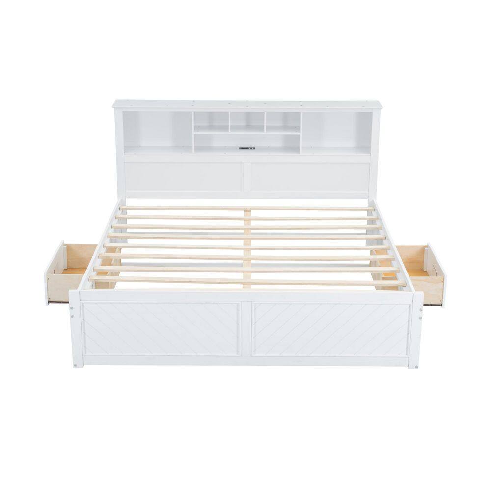 Wood Frame King Size Platform Bed with Multi-Storage Headboard, USB and Drawers - thumbnail 7