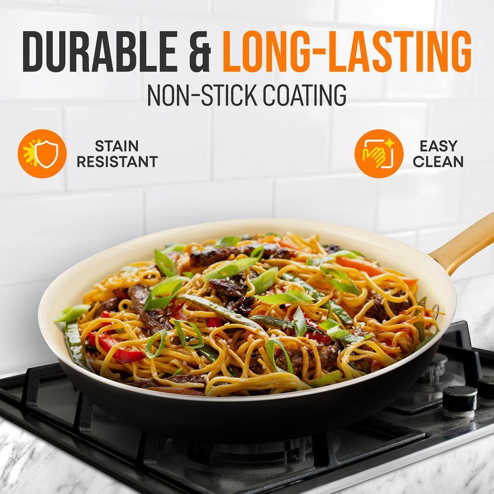 NutriChef 10-Inch Black Ceramic Non-Stick Fry Pan with Lid