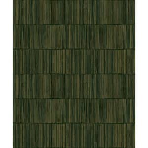 Boutique Collection Green Shimmery Geometric Bamboo Stripe Non-Pasted Paper on Non-Woven Wallpaper Roll
