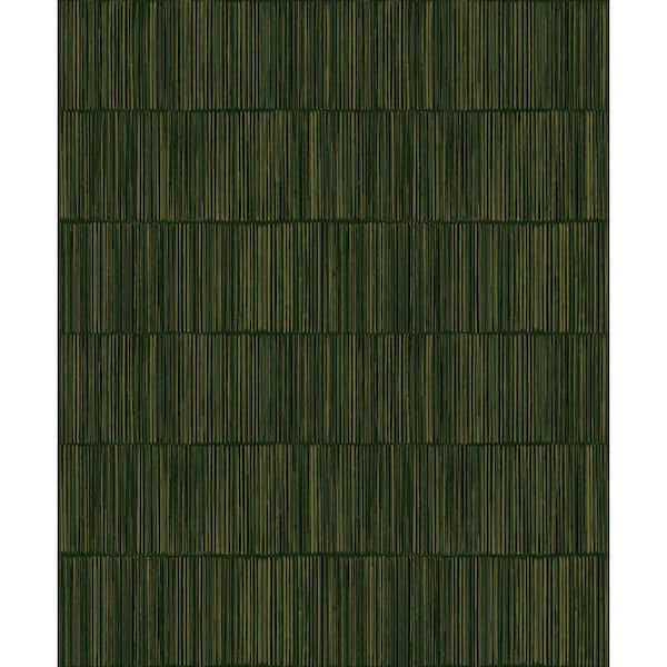 Unbranded Boutique Collection Green Shimmery Geometric Bamboo Stripe Non-pasted Paper on Non-woven Wallpaper Sample