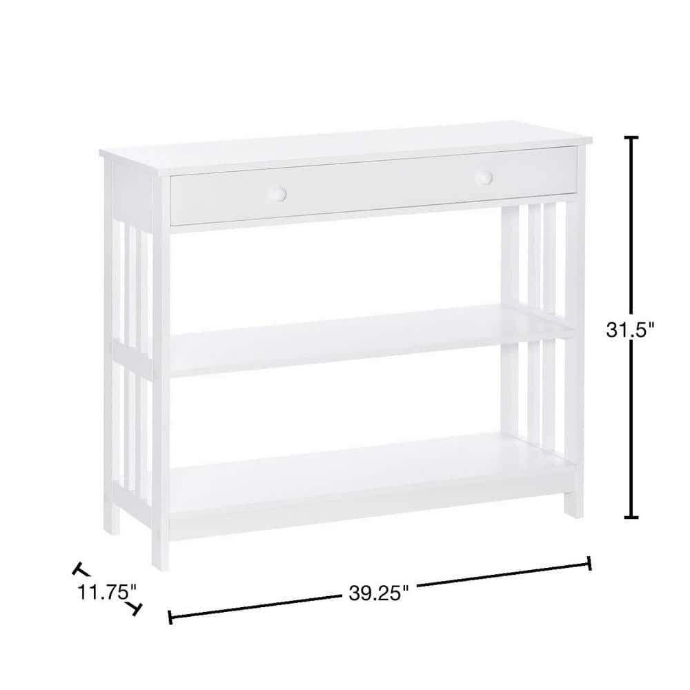 White Wood Console Table with Drawer and Shelves