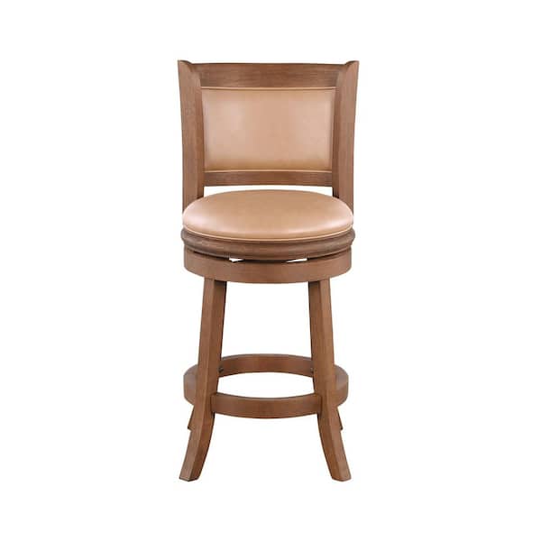 Boraam Augusta 26 in. Light Brown/Chestnut Wire-Brush Finis High Back Wood Swivel Bar Stool with Faux Leather