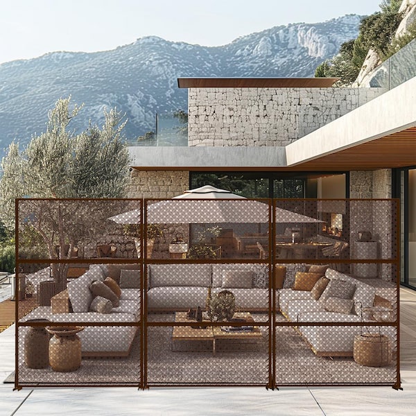 Dovelina 72 in. Jason Metal Outdoor Garden Fence Privacy Screen Garden Screen Panels in Brown