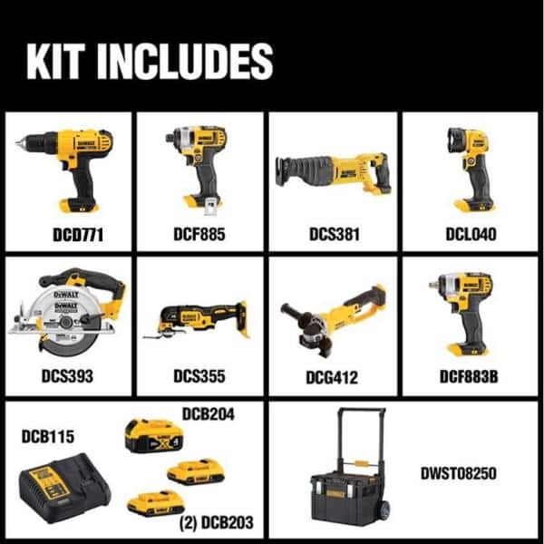 DEWALT - 20-Volt MAX Lithium-Ion Cordless Combo Kit (8-Tool) w/(2) 2Ah and (1) 4Ah 20-Volt MAX Batteries and ToughSystem Box