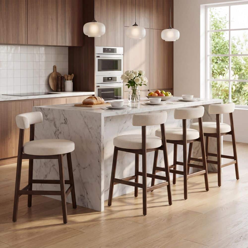 Bart 26.77in Beige Fabric Bar Stools Set of 4 - rated 3 stars from 1 reviews