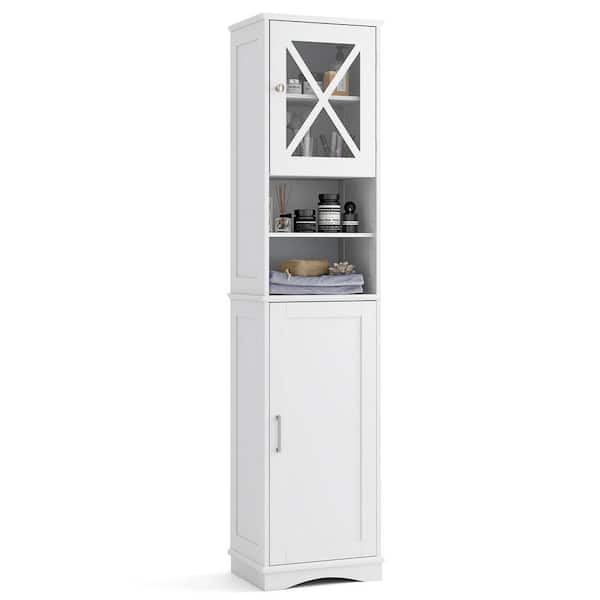 15.5 in. W x 12 in. D x 67 in. H White Linen Cabinet Freestanding Storage Cabinet with 5 Adjustable Shelves