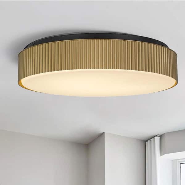 13 in. Brass LED Flush Mount Ceiling Light, 35-Watt 5 Color Dimmable w/ Glass Diffuser for Living Room Bathroom Bedroom
