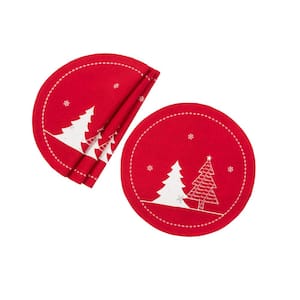 0.1 in. H x 16 in. W Round Lovely Christmas Tree Embroidered Double Layer Placemat in Red (Set of 4)