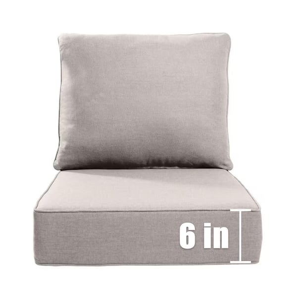 22 in. W x 24 in. D x 6 in. Thick Square 2-Piece Deep Seating Outdoor Lounge Chair Beige Cushion