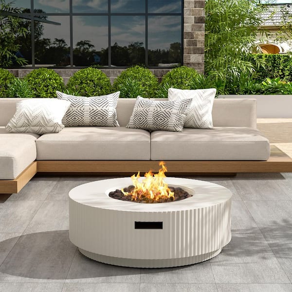 Archer 30 in. 40000 BTU Patio Mgo Lightweight Concrete Propane Outdoor Fire Pit Table with Lid White