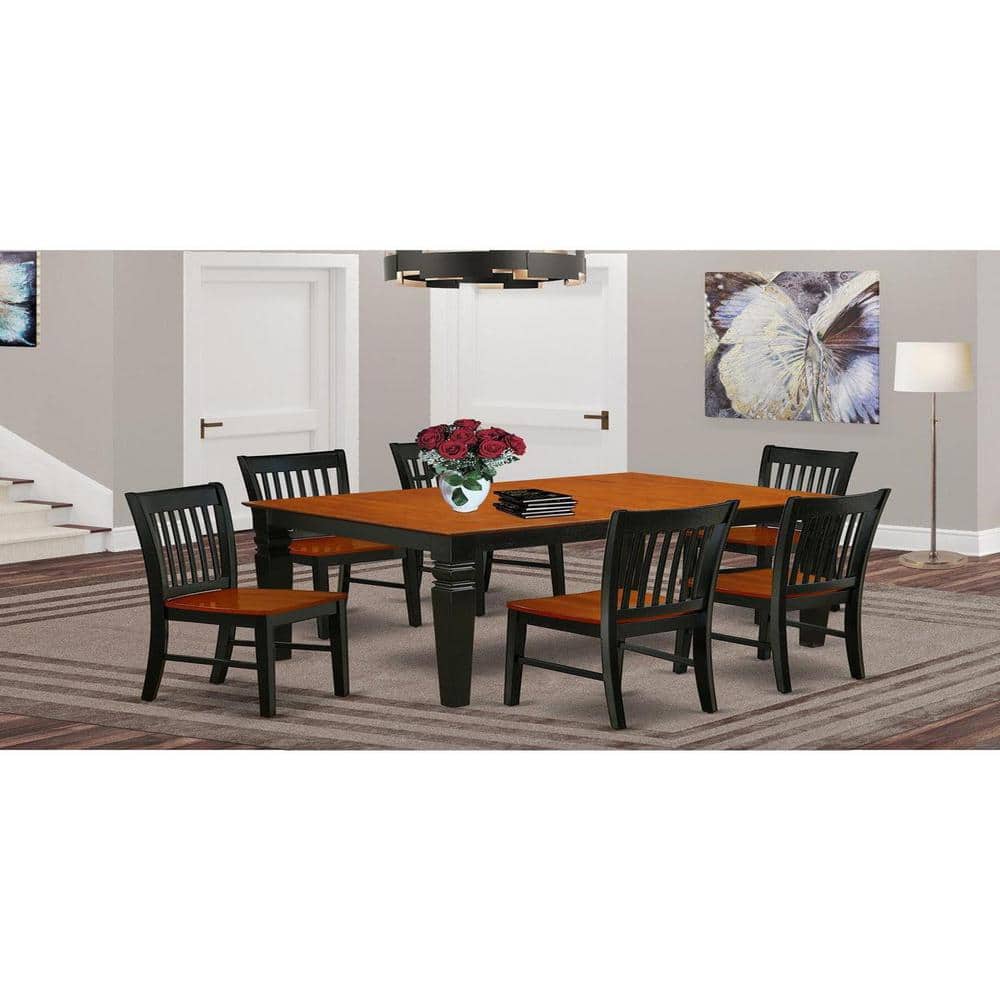 BLACK ＆Cherry East West Furniture 7-Piece Rectangle Black & Cherry Finish Solid