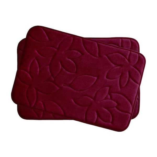 BounceComfort Blowing Leaves Red 17 in. x 24 in. Memory Foam 2-Piece Bath Mat Set