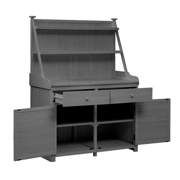 Unbranded - Fir Wood Series 47.2 in. W x 65 in. H Gray Potting Bench Workstation with Storage Shelves, Drawer and Cabinet (1 Pack)