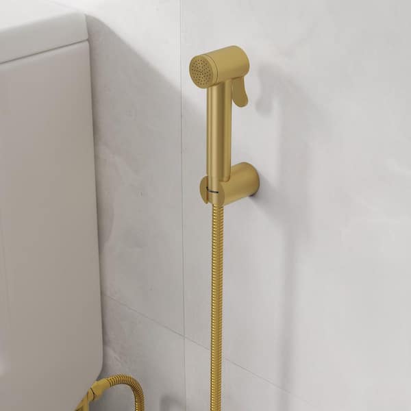Modern 1 Handle Bidet Faucet with Handle Wall Mount Bidet Sprayer for Toilet with Rough-in Valve in Brushed Gold