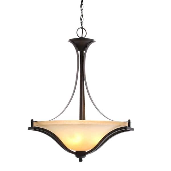 Commercial Electric 3-Light Rustic Iron Pendant with Antique Ivory Glass Shade