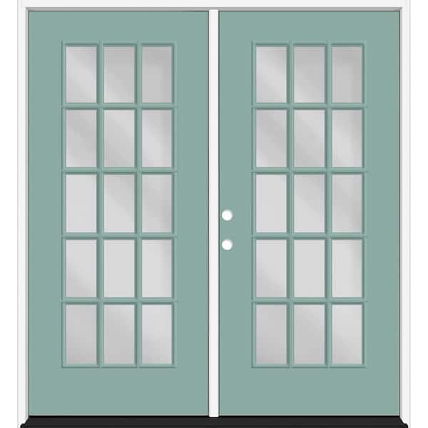 Steves & Sons Reliant 72 in. x 80 in. Full Lite 15L-SDL Clear Glass RHIS Quarry Finish Fiberglass Double Prehung Front Door 4 in. Jamb