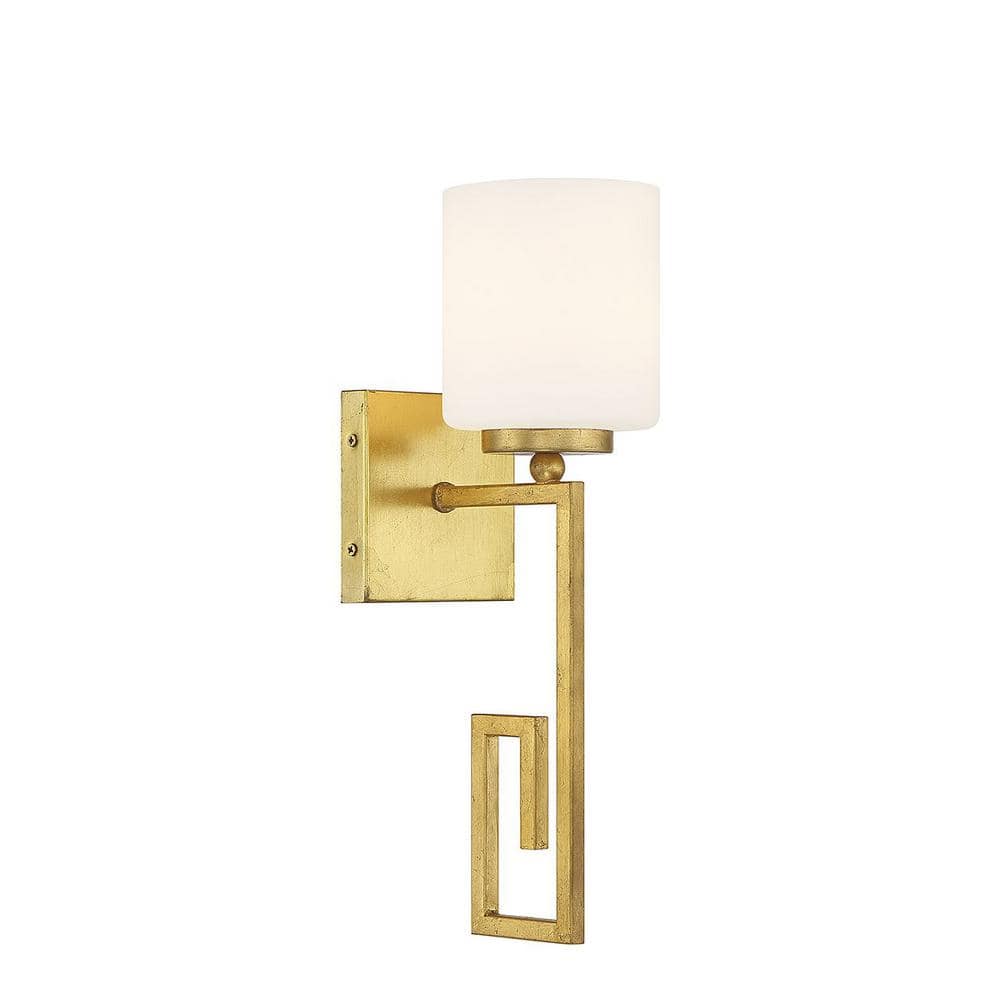 True Gold Dimmable Wall Sconce with White Opal Glass Shade