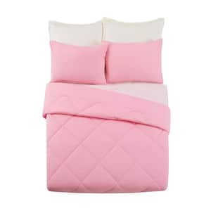 Solid Pink Microfiber Full/Queen 3-Piece Comforter Set