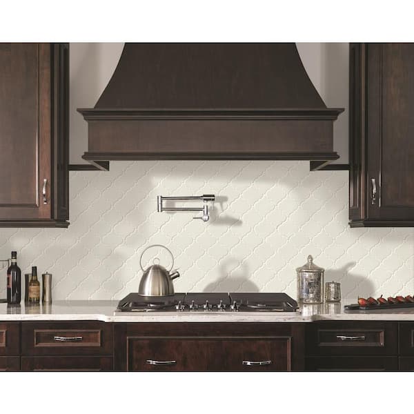 Whisper White Arabesque 10.5 in. x 15.5 in. x 8 mm Glossy Ceramic Mosaic Tile (1.13 sq. ft.)