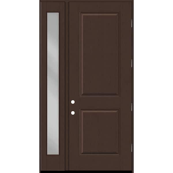 Steves & Sons Regency 51 in. x 96 in. 2P Squaretop LHOS Chestnut Stain Mahogany Fiberglass Prehung Front Door w/Clear 12 in. SL 4-9/16