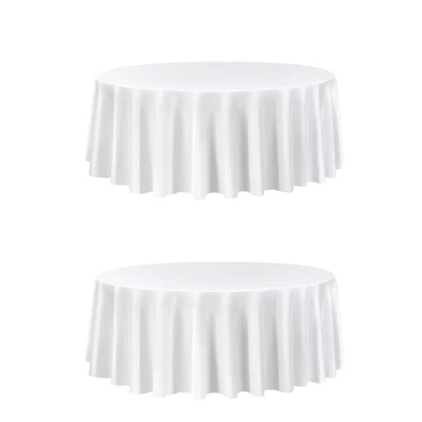 Round Tablecloth 2 Pack, White 120 in. Polyester Table Cover, Stain- and Wrinkle-Resistant, Machine Washable