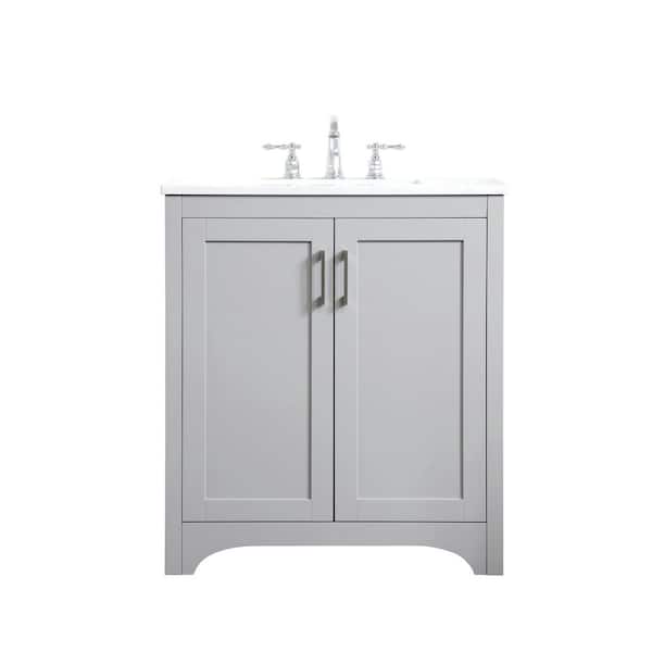 Unbranded Simply Living 30 in. W x 19 in. D x 34 in. H Bath Vanity in Grey with Calacatta White Engineered Marble Top