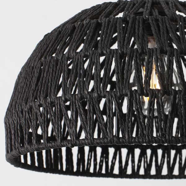 LWYTJO Derica 1-Light Black Plug-In Woven Rattan Dome Boho LWYTJO Derica 1-Light Black Plug-In Woven Rattan Dome Boho