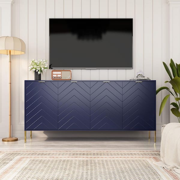 Boyel Living 4-Door Blue 30.12 in. H x 15.75 in. W x 62.99 in. D Accent Cabinet Office Bedroom Storage Cabinet with Shelves