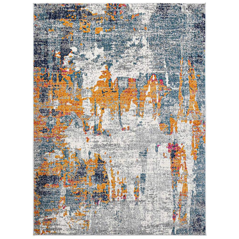 Amer Rugs Montana 8 x 10 Orange/Blue Abstract Pattern Area Rug for High Traffic Living Room Dining Room Bedroom