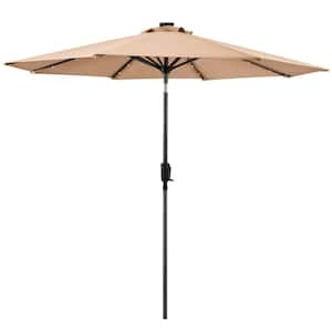 9 ft. Round Solar Lighted Market Patio Umbrella in Taupe