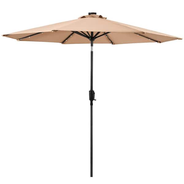 Sun-Ray 9 ft. Round Solar Lighted Market Patio Umbrella in Taupe