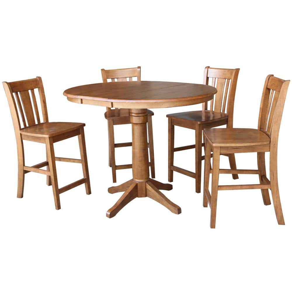 International Concepts Distressed Oak 48 in. Oval Dining Table with 4-Counter-Height Stools (5-Piece) -  K42-36RXT-27B-S102-4