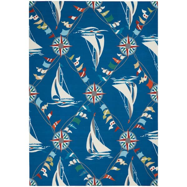 Waverly Sun N' Shade Navy 4 ft. x 6 ft. Geometric Contemporary Indoor/Outdoor Area Rug